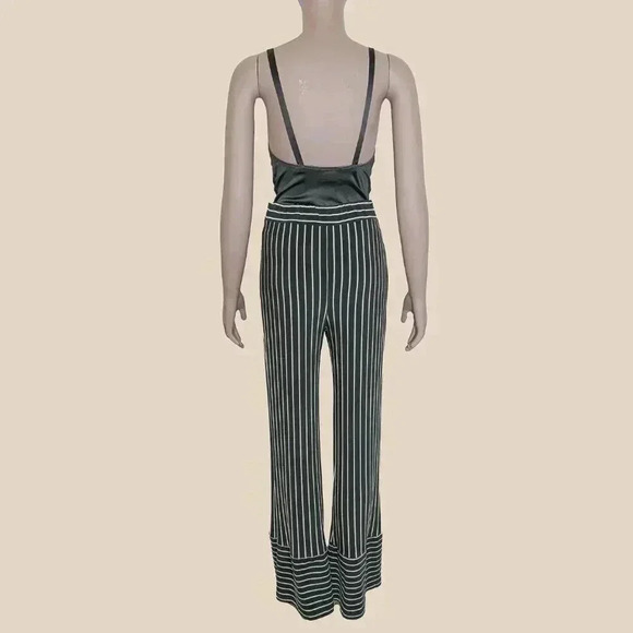 Black White Stripe High Waisted Wide Leg Pants Size Small Work Office Formal - Picture 2 of 4